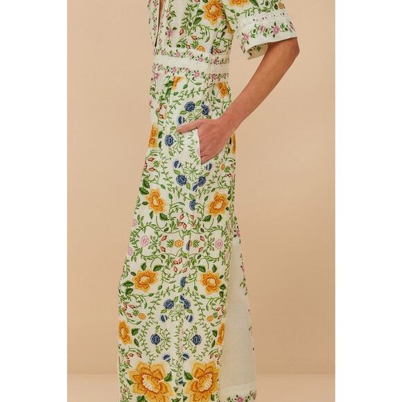 FARM Rio Off-White Folk Floral Lenzing™ Ecovero™ Euroflax™ Jumpsuit - Picture 3 of 6